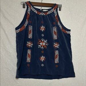 Meadow Rue Blue Sleeveless Tank Top with Graphic Embroidery